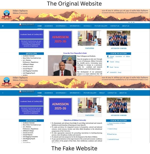 Fake Website Copies Sikkim University Portal: Students Warned Against Scam