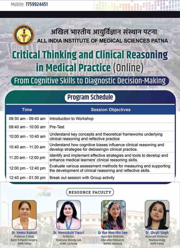 AIIMS Patna to organize Online Workshop on Critical Thinking and Clinical Reasoning