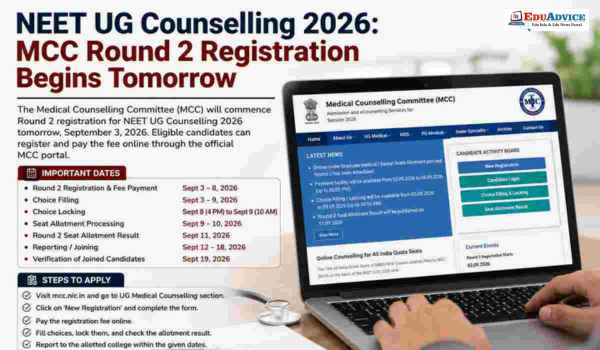 NEET UG Counselling 2026, MCC Round 2 Registration From September 3